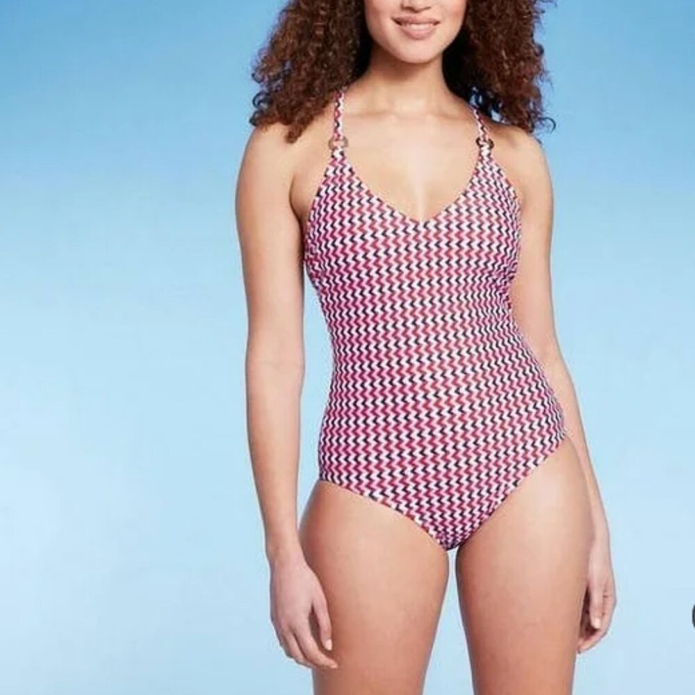 Kona Sol Multicolor One Piece V- Neck Swimsuit NWT XL